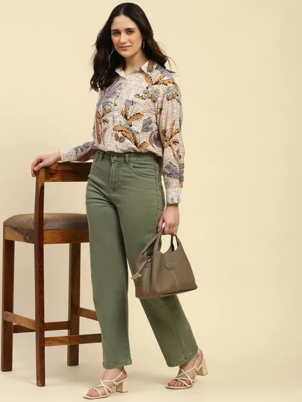 Brown Tropical Print Rayon Blend Relaxed Fit Shirt - Image 2