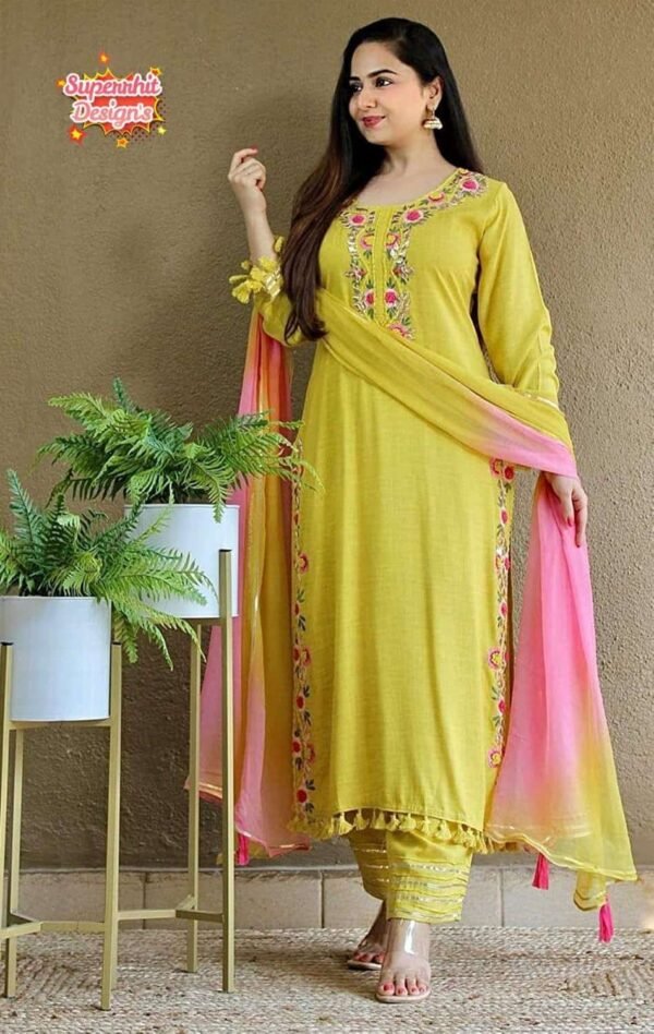 PREMIUM REYON FABRIC KURTIE WITH PANT AND DUPPATA - Image 2
