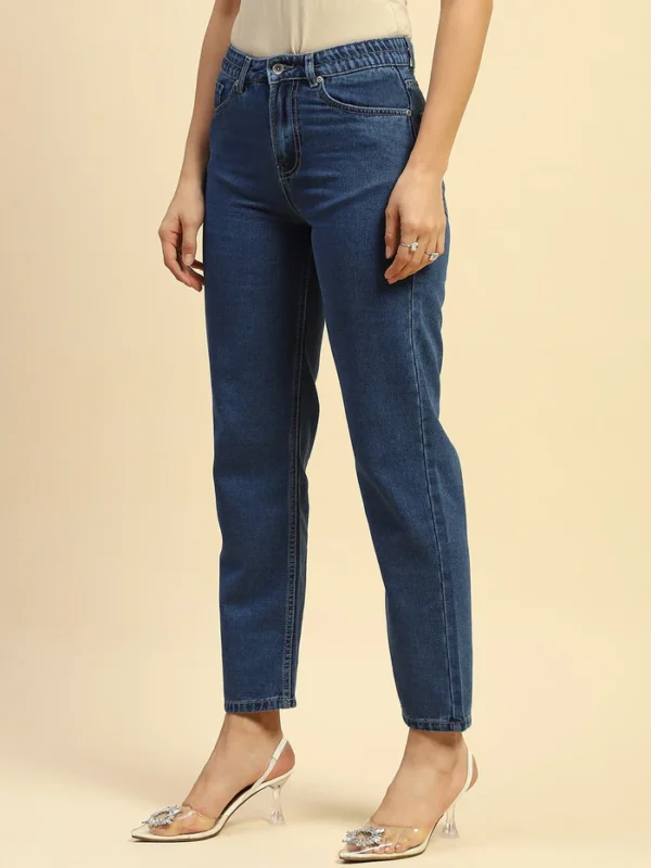 Blue Cotton Blend Mom Fit Jeans For Women - Image 3