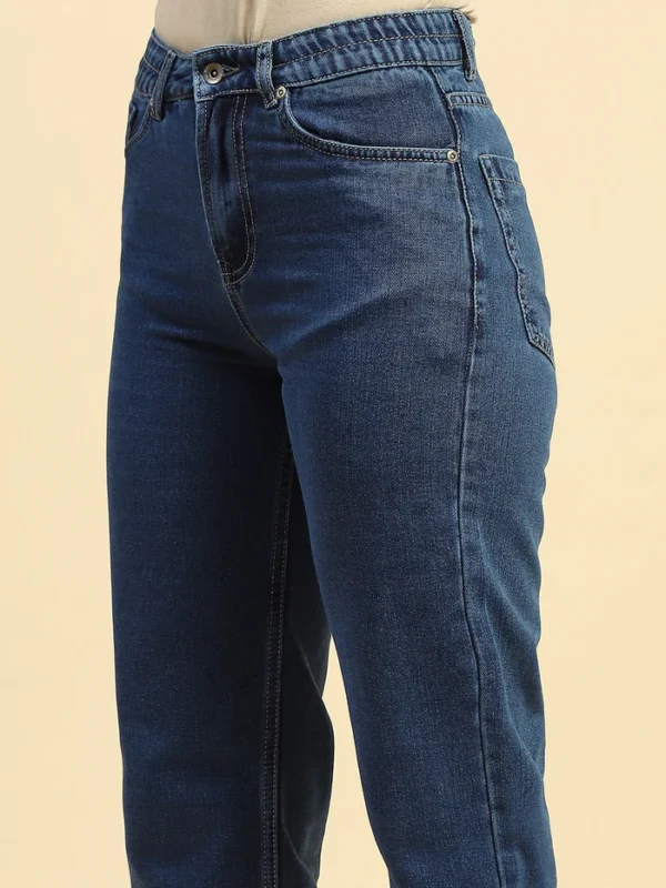 Blue Cotton Blend Mom Fit Jeans For Women - Image 4